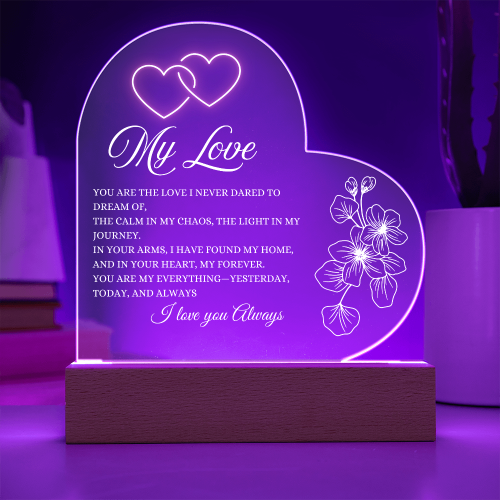 Glowing with Love: Printed Heart Acrylic Plaque for My Love