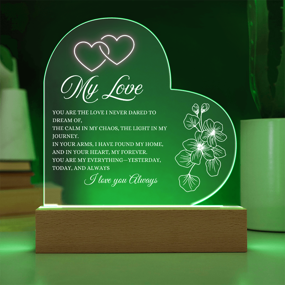 Glowing with Love: Printed Heart Acrylic Plaque for My Love