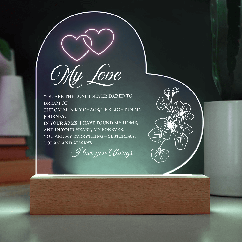 Glowing with Love: Printed Heart Acrylic Plaque for My Love