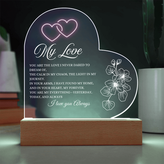Glowing with Love: Printed Heart Acrylic Plaque for My Love