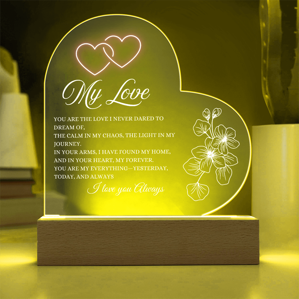 Glowing with Love: Printed Heart Acrylic Plaque for My Love